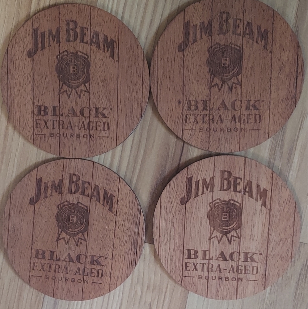 Jim Beam Wooden Coasters Black Extra Aged Bourbon 4 Inches Barware Drinkware